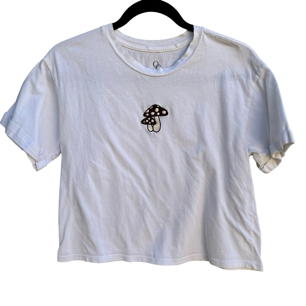 Organic Generation Boho Hippie Mushroom Embroidered Crop Shirt Womens S Granola